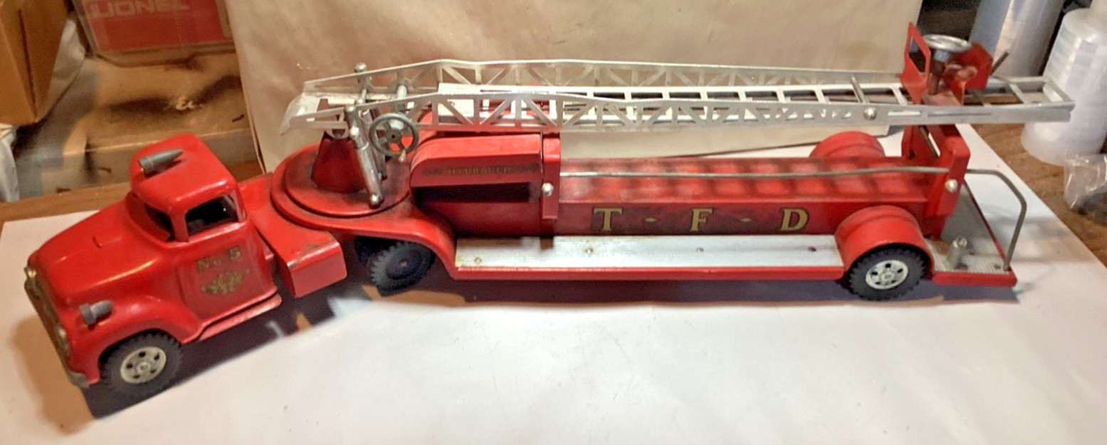 Vintage Pressed steel Tonka T.F.D #5 ladder truck fire truck emergency vehicle Vintage Pressed steel Tonka T.F.D #5 ladder truck fire truck emergency vehicle