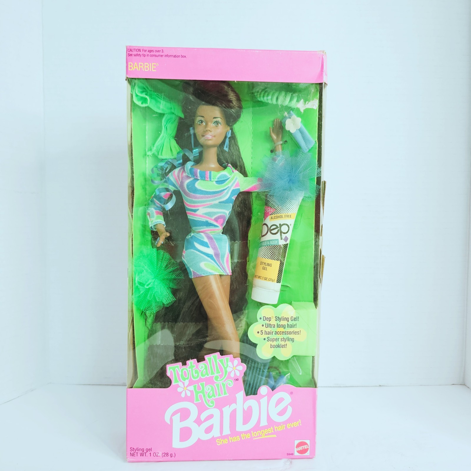 Vintage 1991 Totally Hair Barbie AA Black #5948 NRFB Made Malaysia Dep Gel Matte