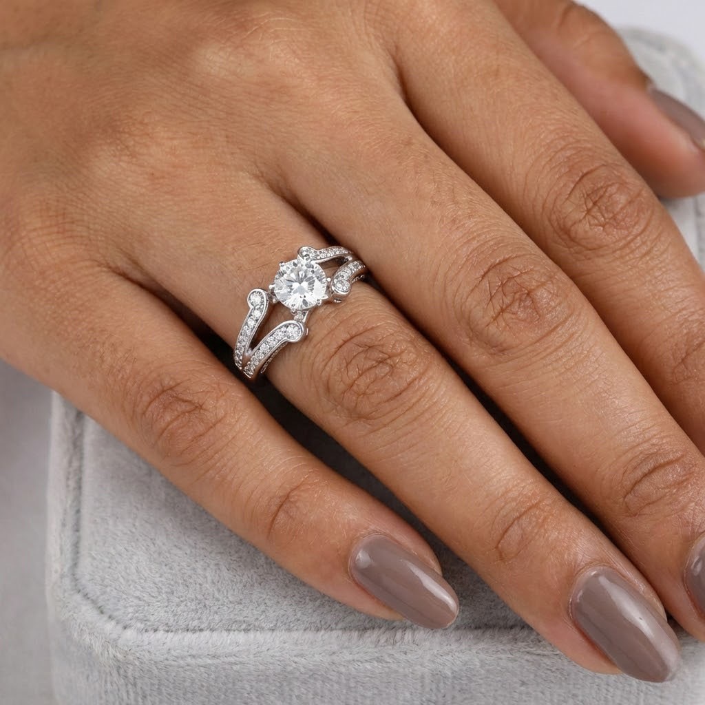 Side Stone Engagement Ring Solid 18K Gold 2.18 CT Round Lab-Grown Diamond D VS2