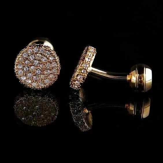 Round Cut Lab-Created Diamond 2.20CT Men\'s Cufflinks In 14K Yellow Gold Plated