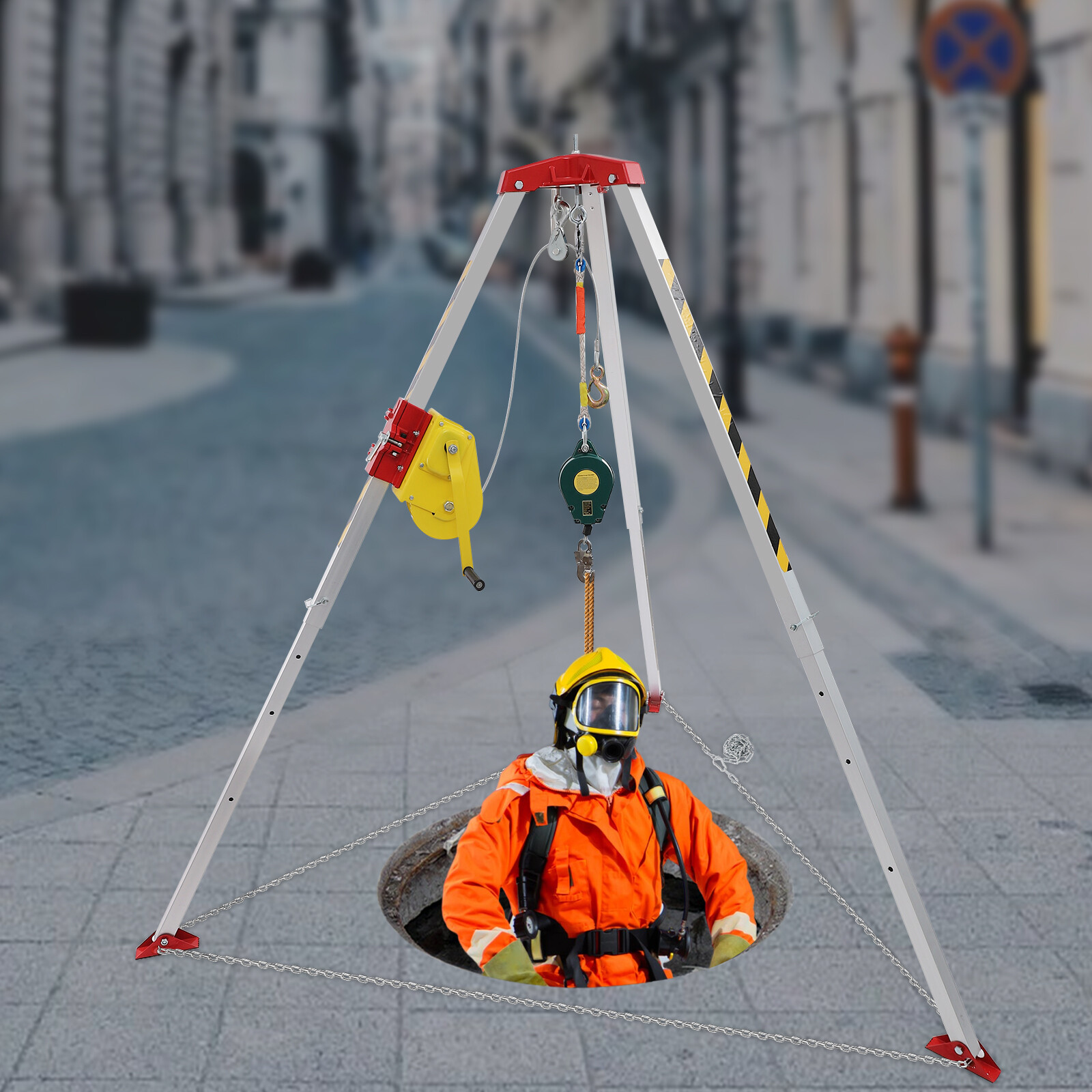 2600lbs Safety Confined Space Tripod Rescue Tripod Winch Adjustable 5.2-8ft Legs