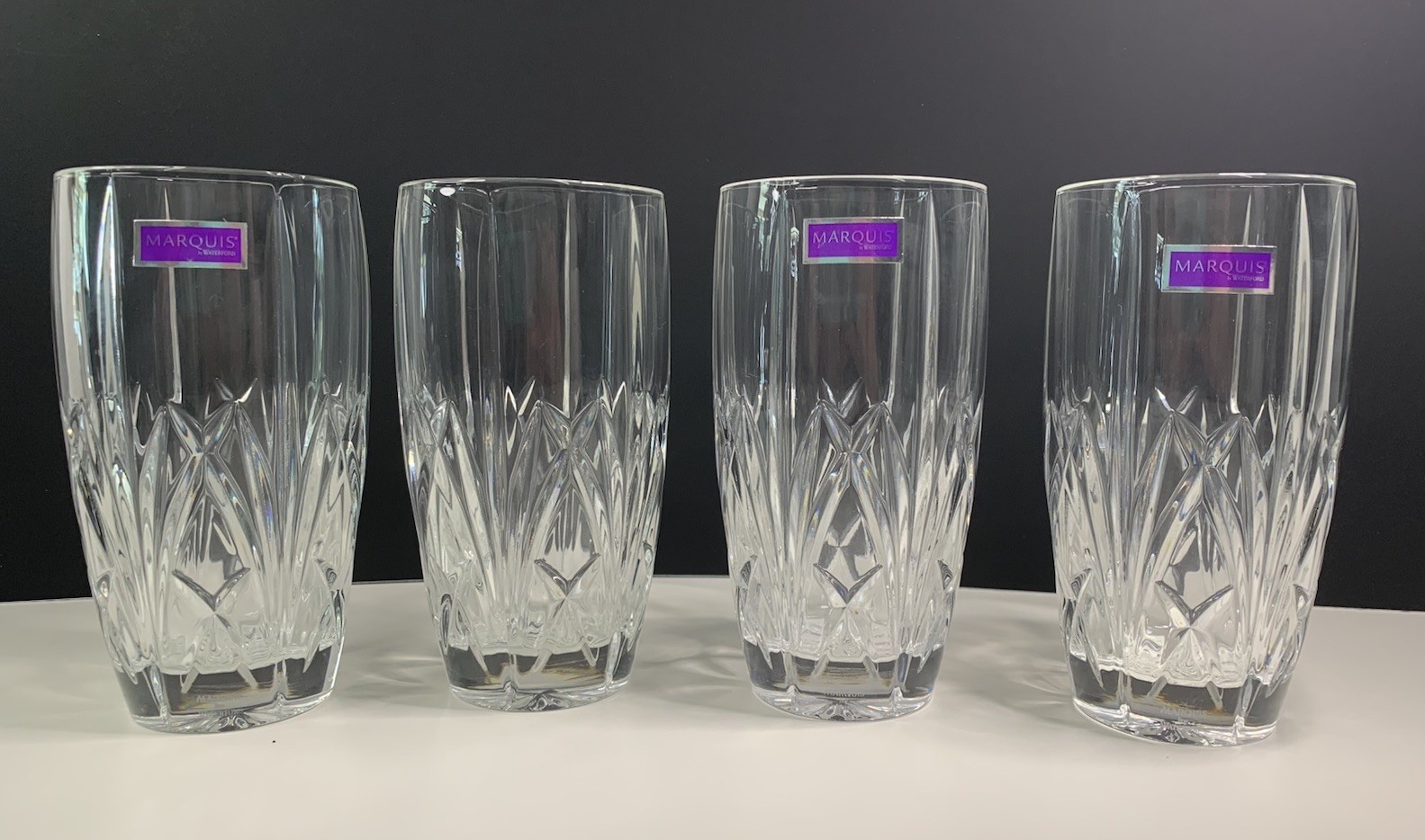 Marquis by Waterford Markham Crystal Highball Glasses Set of 4 13 Oz Etched