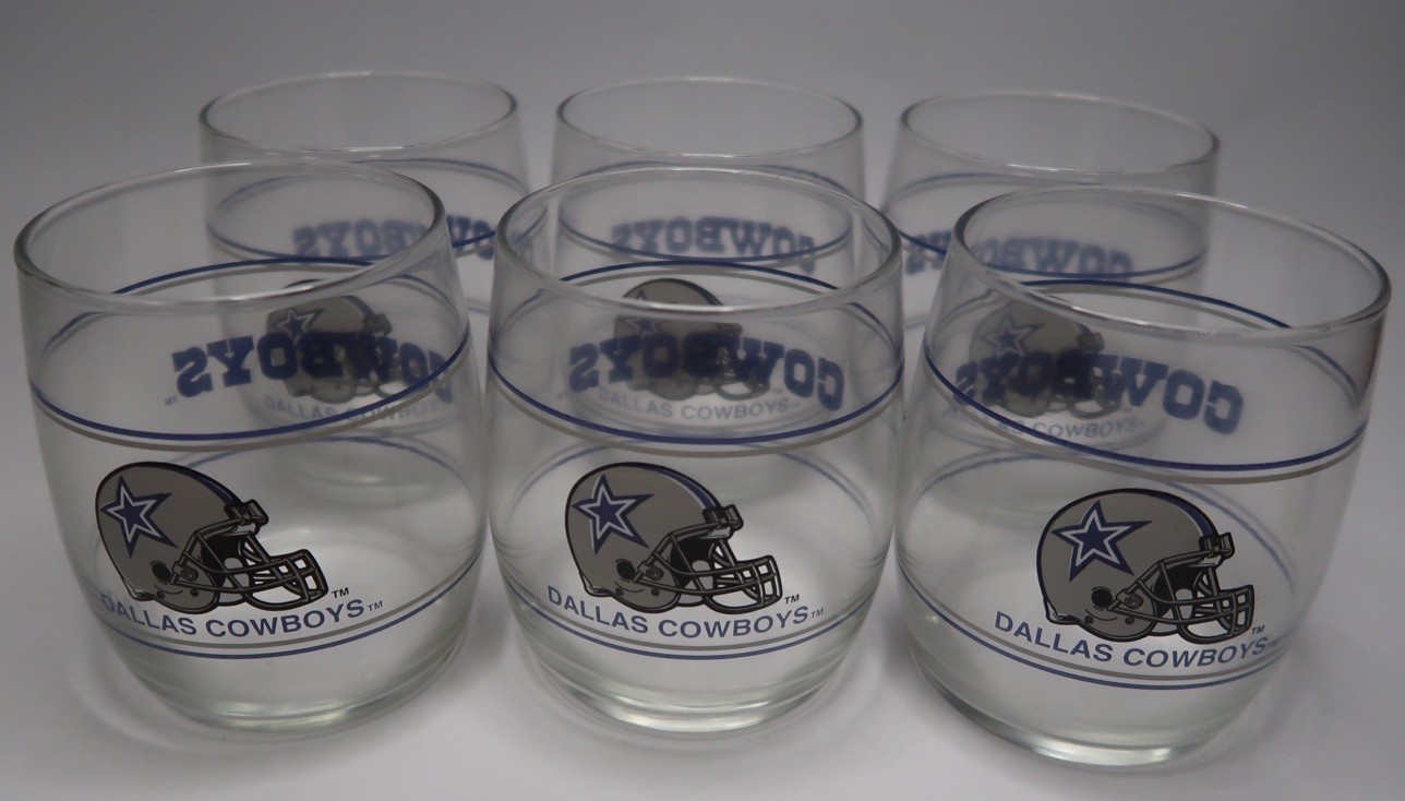 Set of 6 Vintage Dallas Cowboys  Glasses Tumblers Whiskey Rocks NFL 12 oz B28