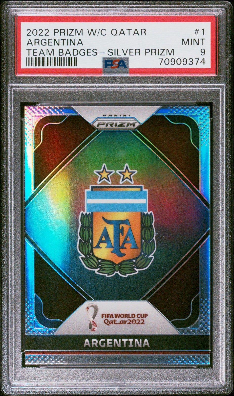 2022 Prizm World Cup ⚽️ - Team Badges Argentina #1 Silver Prizm PSA 9 2022 Prizm World Cup ⚽️ - Team Badges Argentina #1 Silver Prizm PSA 9