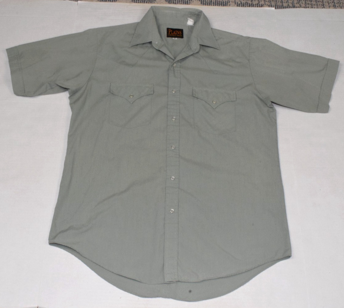 Vintage 80s 90s Pearl Snap Western Shirt Plains Mens M/L Short Sleeve Solid Gray