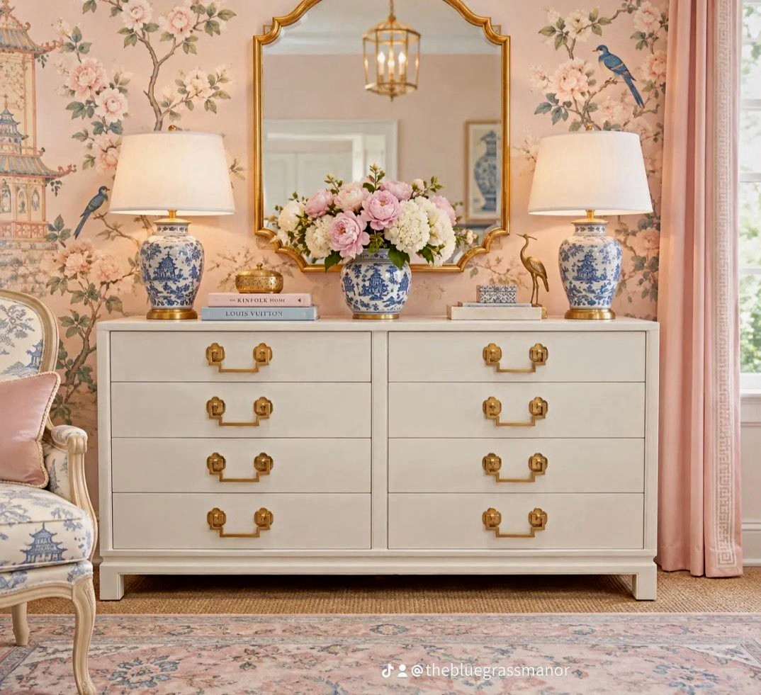 Vintage Chinoiserie Ivory Dresser by Landstrom Furniture