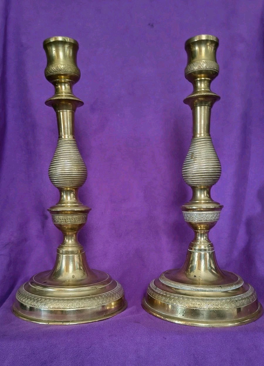 Fine 19th c Ftench Ormolu Charles X Period  Candlesticks Superb  Guilloche work 