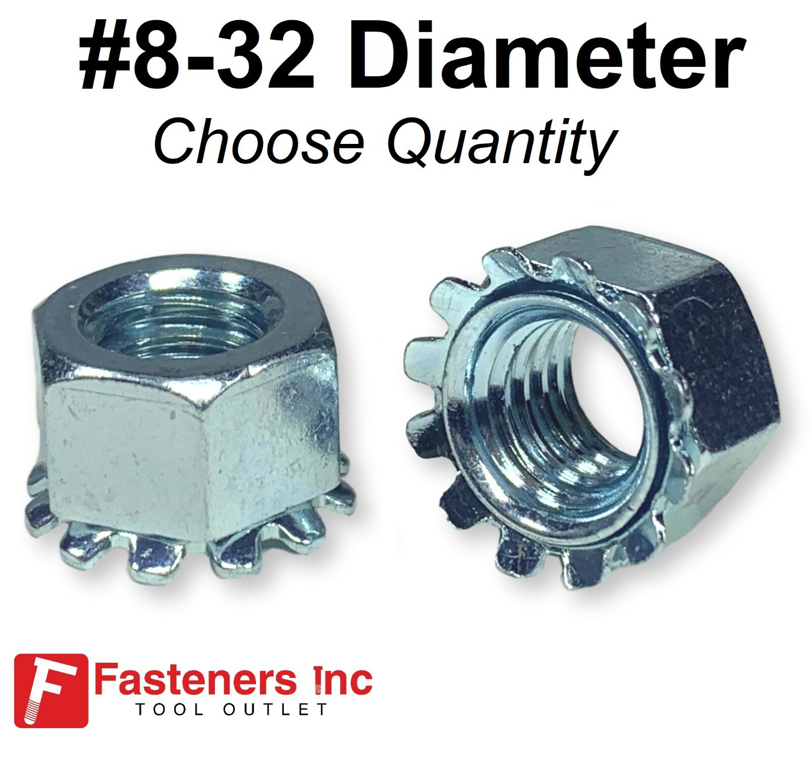#8-32 K-Lock Hex Star Lock Nuts Kep Zinc Plated External Tooth Washer Keps Nut