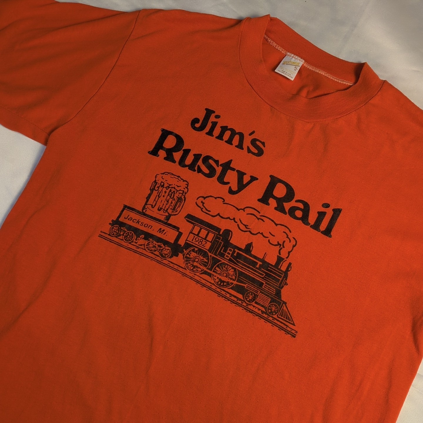 Vintage 1982 Jim\'s Rusty Rail Jackson MI Bar T Shirt Railroad Train Beer Single Vintage 1982 Jim\'s Rusty Rail Jackson MI Bar T Shirt Railroad Train Beer Single