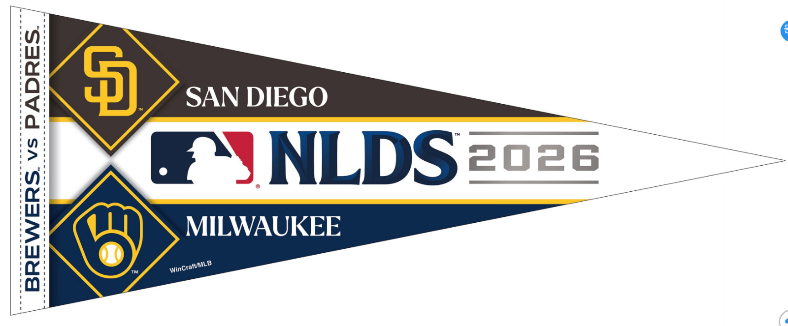 2026 NLDS Milwaukee Brewers San Diego Padres Duel 12x30 Premium Pennant 2026 NLDS Milwaukee Brewers San Diego Padres Duel 12x30 Premium Pennant