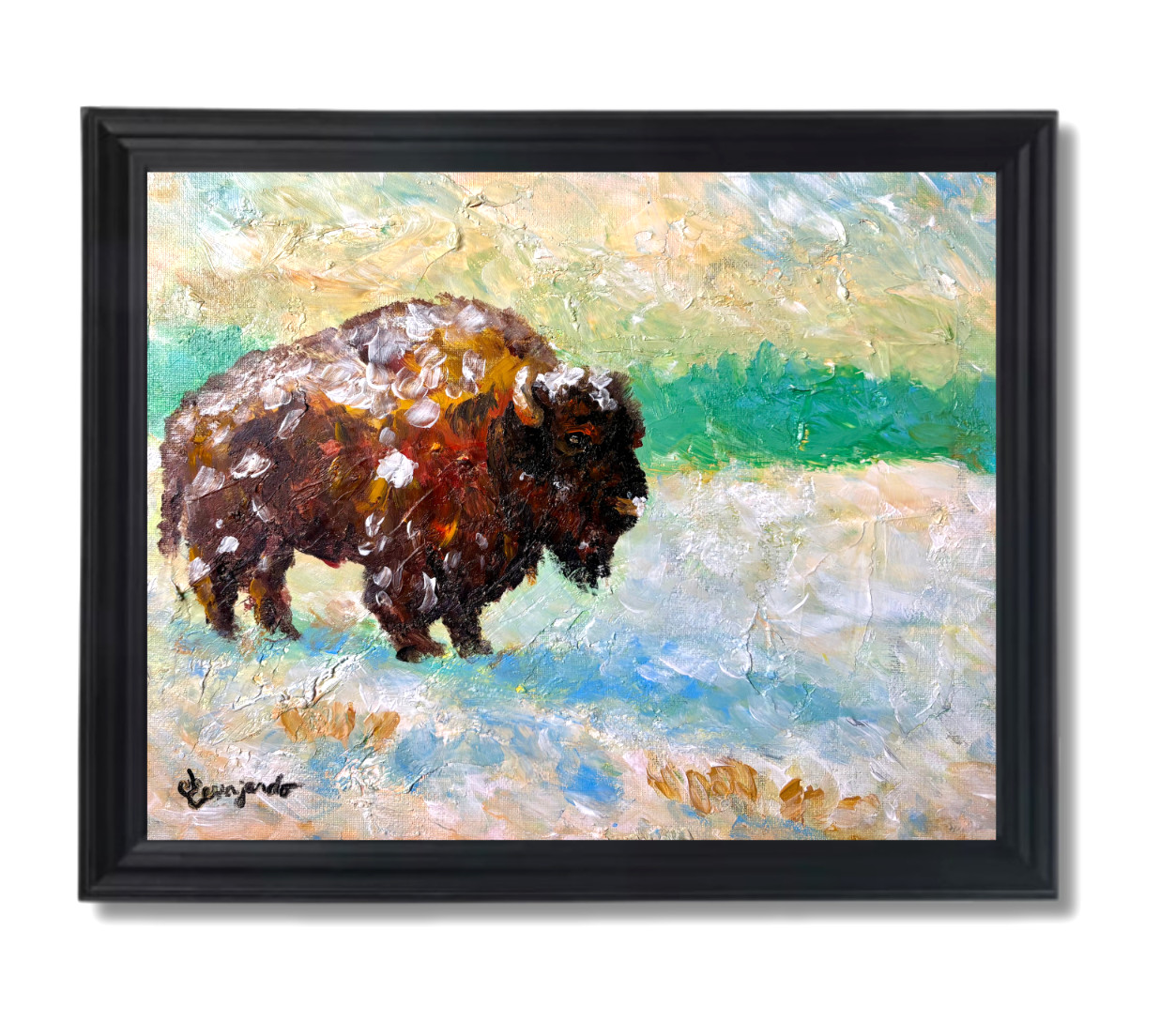 Guajardo Art: Snow Winter Buffalo 14X11 Original Artwork on Canvas