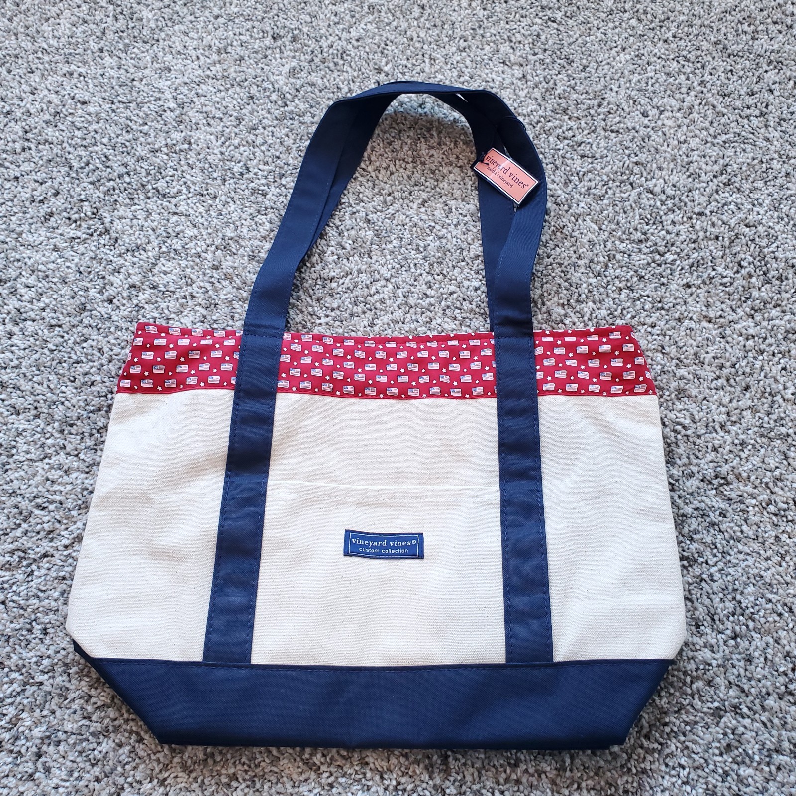 NEW Vineyard Vines Canvas Tote Bag USA Flag Print Logo NWT