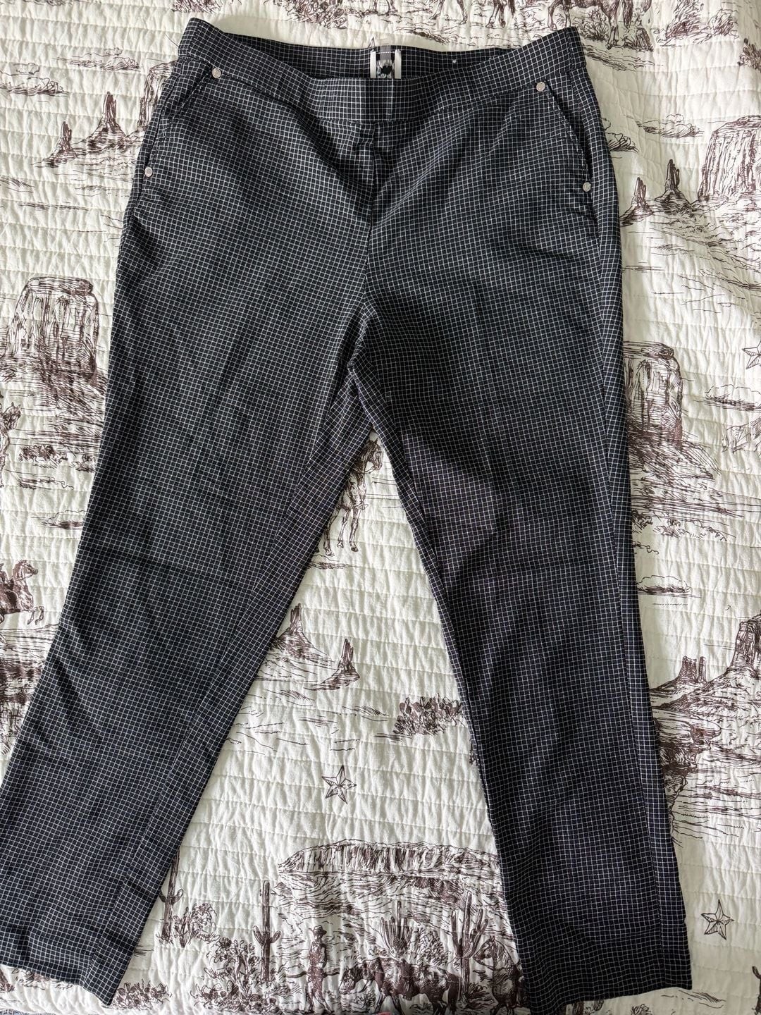 Anne Klein Pants Size L Black White Windowpane Check Pull On Stretch Anne Klein Pants Size L Black White Windowpane Check Pull On Stretch