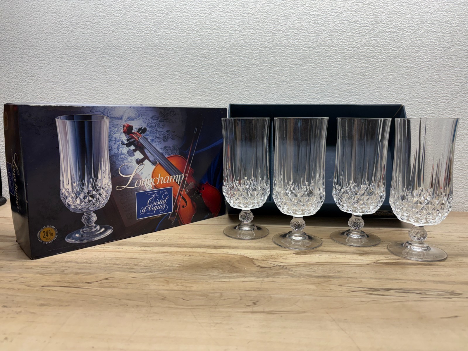 Vtg 1984 Set Of 4 D\'Arques Longchamp 24% Crystal Ised Tea Water Goblets France