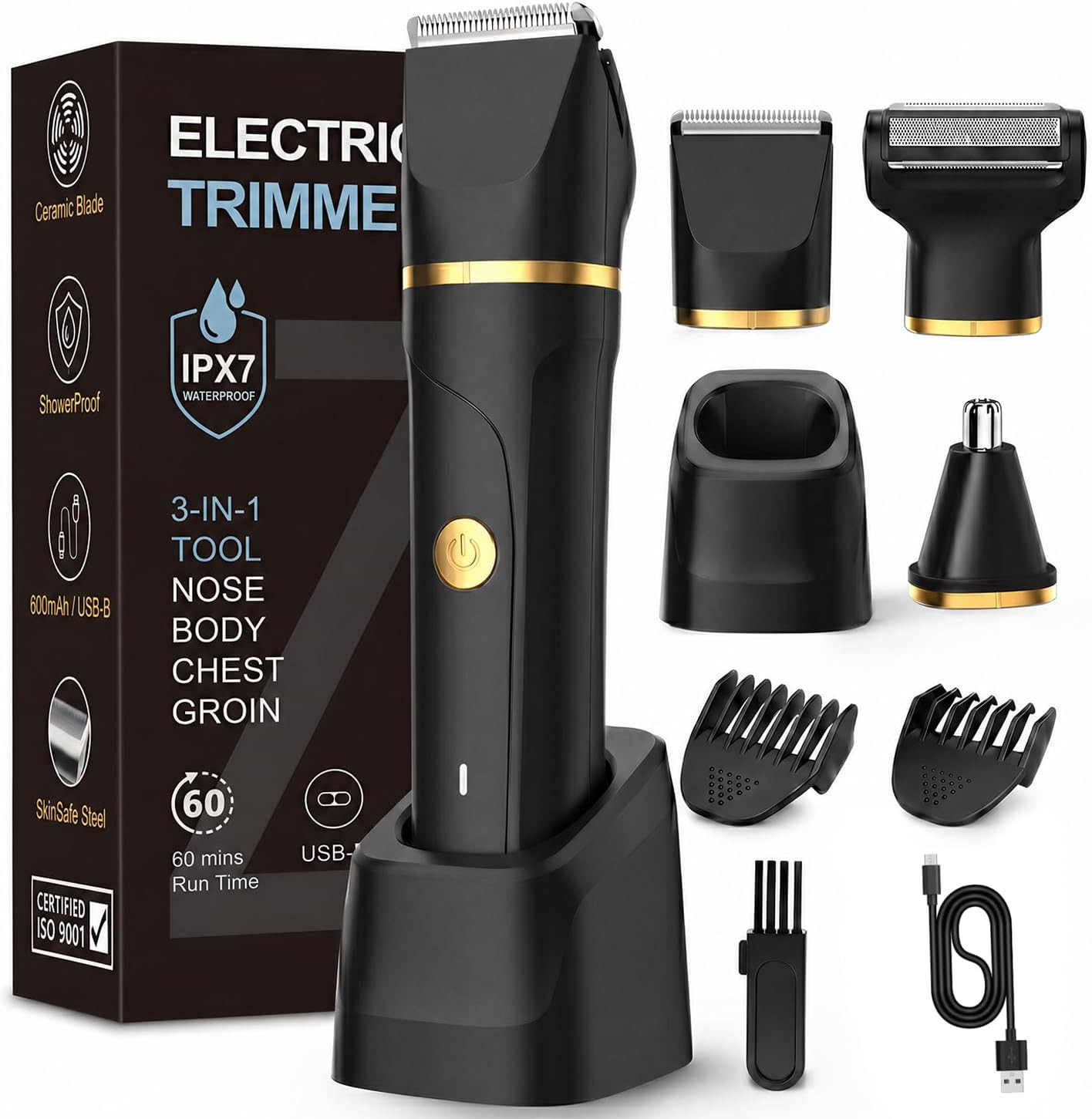Beard Trimmer for Men,Manscape 3-In-1 Electric Razor Groin Groomer,Ipx7 Waterpro Beard Trimmer for Men,Manscape 3-In-1 Electric Razor Groin Groomer,Ipx7 Waterpro