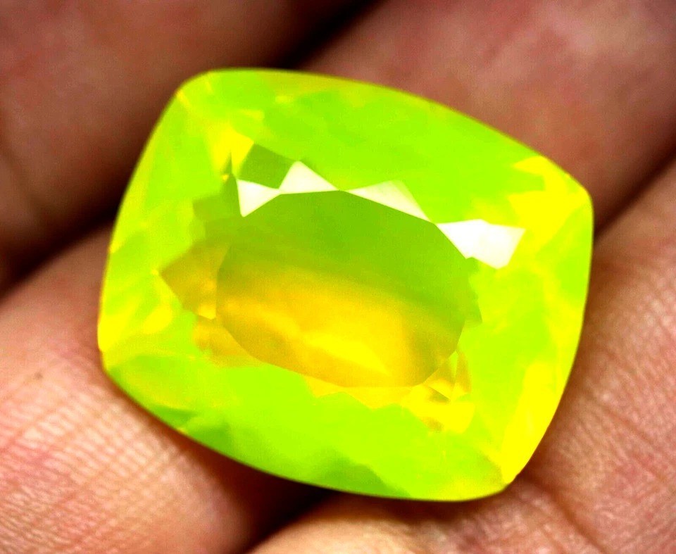  Natural Neon Yellow Certified 69.41 CtFire Opal Cushion Cut Untreated Gemstone