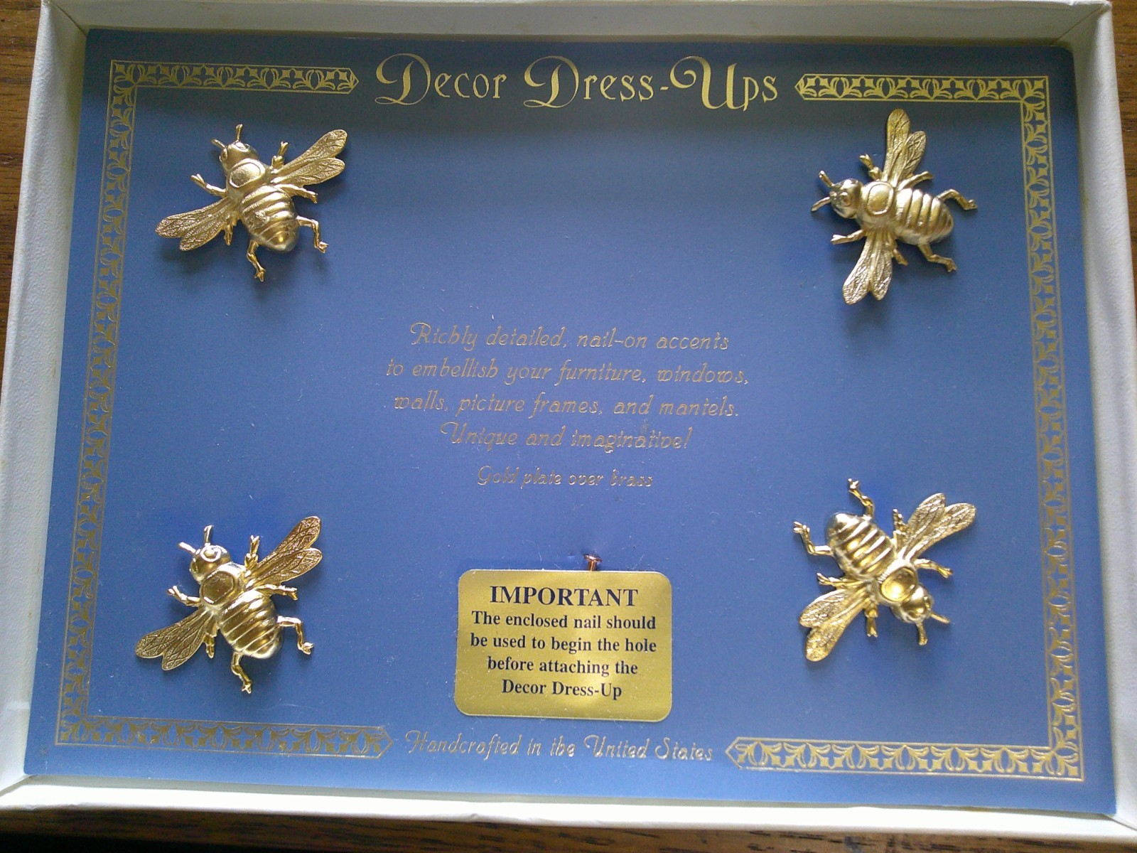 Vintage Home Decor Nail On Accents BEES for Furniture Frames Mantels Gold Plated Vintage Home Decor Nail On Accents BEES for Furniture Frames Mantels Gold Plated