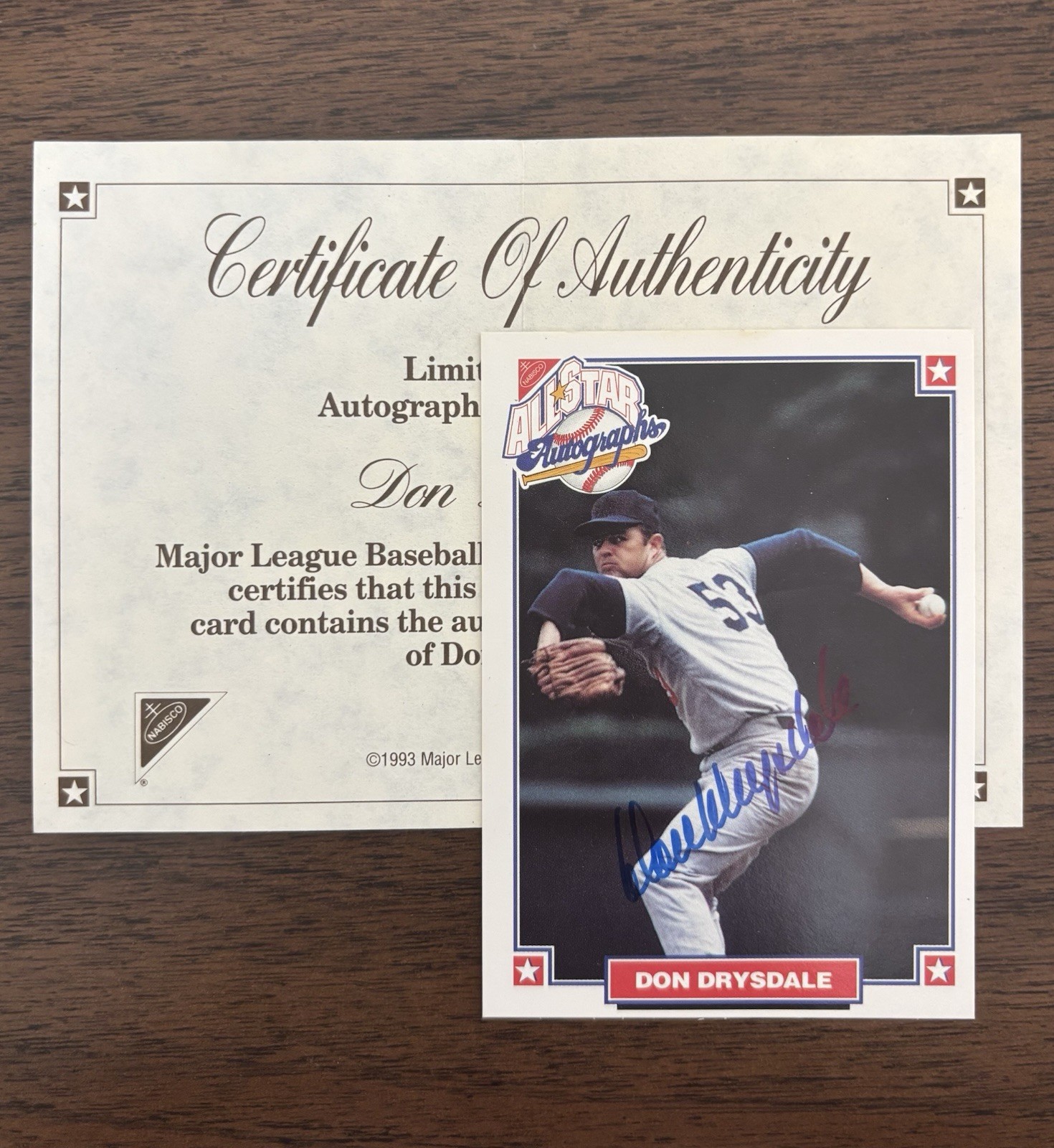 Don Drysdale Auto 1993 Nabisco All-Star Autographs Signed LA Dodgers HOF COA