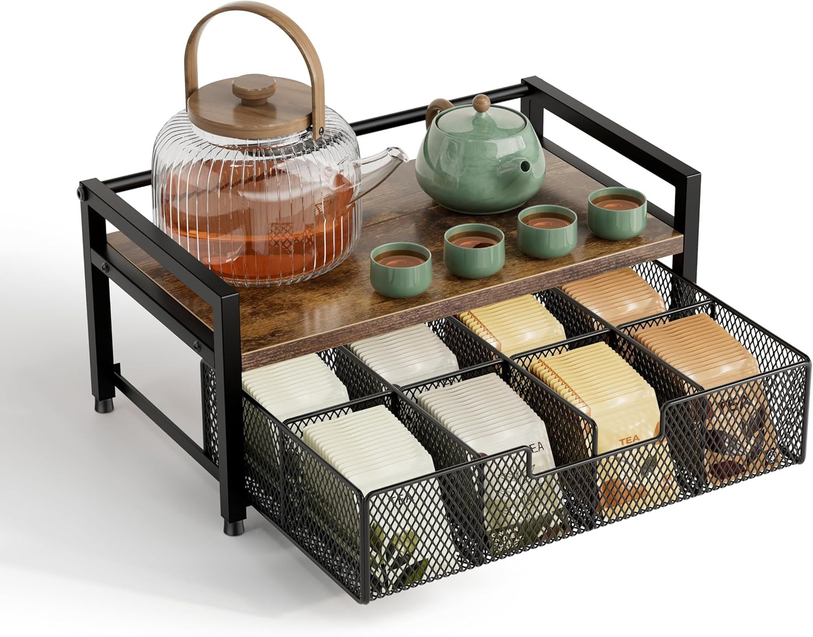 Tea Bag Organizer with Drawer Canvas, Wood and Metal Tea Storage Chest for Tea Bag Organizer with Drawer Canvas, Wood and Metal Tea Storage Chest for