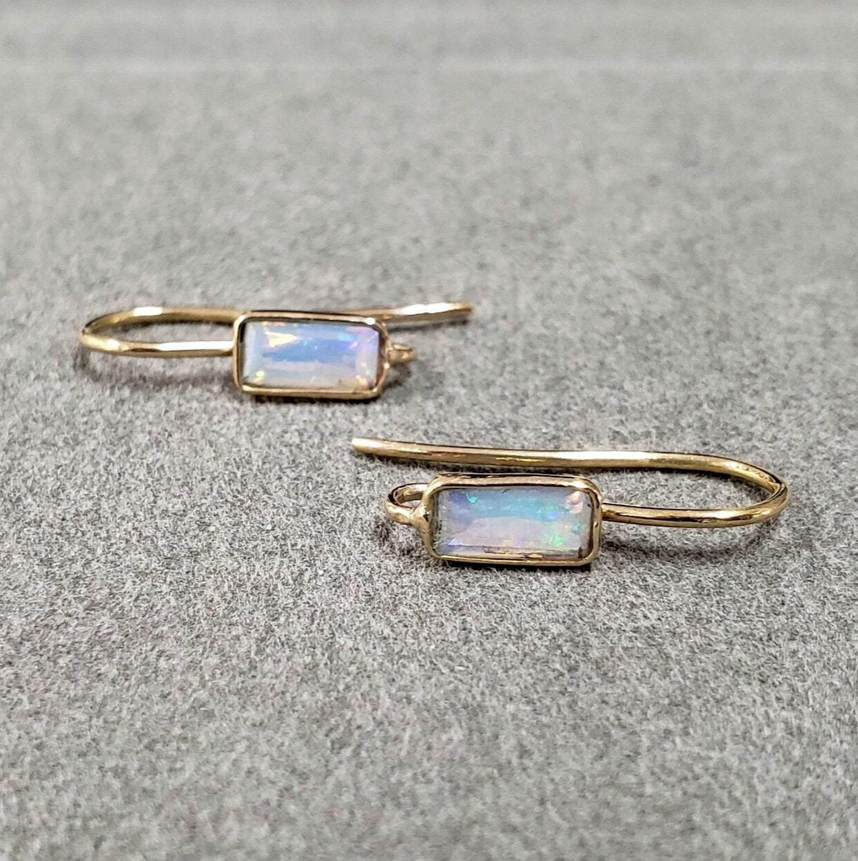 18k Solid Gold Ethiopian Opal Opal Earrings Handmade Ear Spike Hook Earring