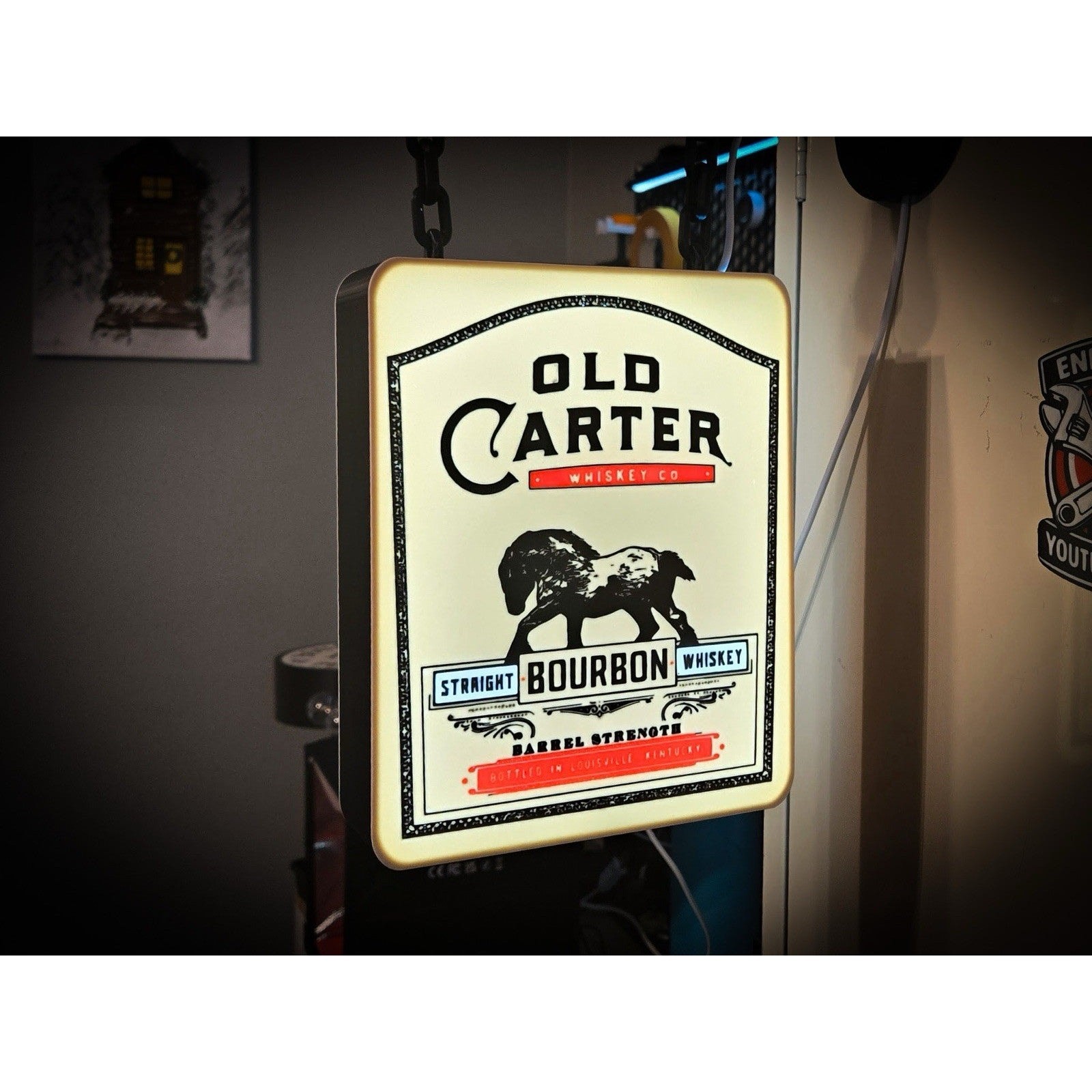 Old Carter Hanging LED Light Box Sign USB Powered Bourbon Bar Decor
