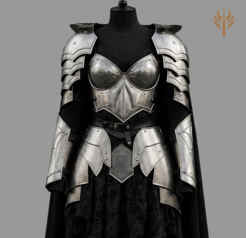 Women’s Medieval Steel Armor Set Female Knight Costume With Chainmail Cosplay