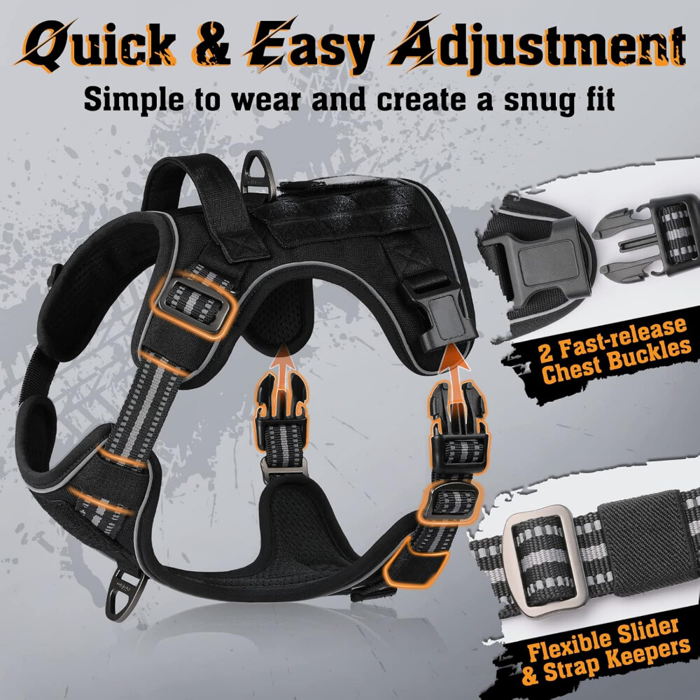 rabbitgoo Military Tactical No Pull Dog Harness Adjustable Reflective Large Vest