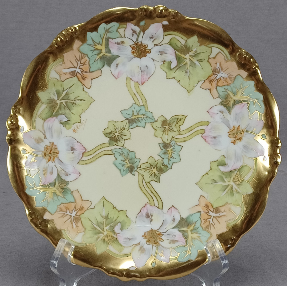 Elite Works Limoges Pink Azalea Flowers & Gold 8 3/8 Inch Plate C.1900-1914 Elite Works Limoges Pink Azalea Flowers & Gold 8 3/8 Inch Plate C.1900-1914