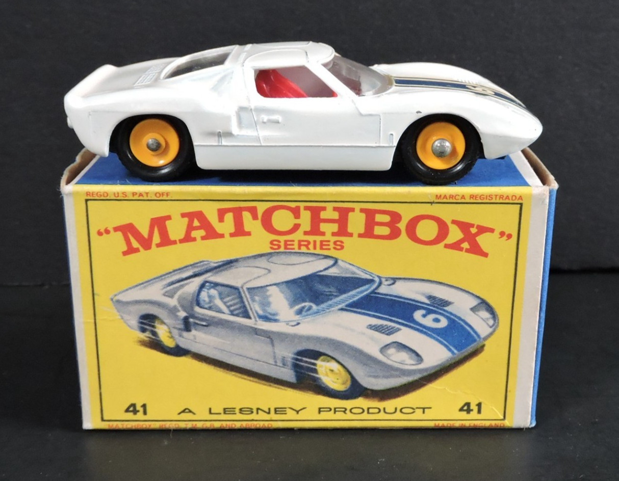 Vtg Lesney Matchbox No. 41 Ford G.T. Racer w/ Style D Box Near Mint