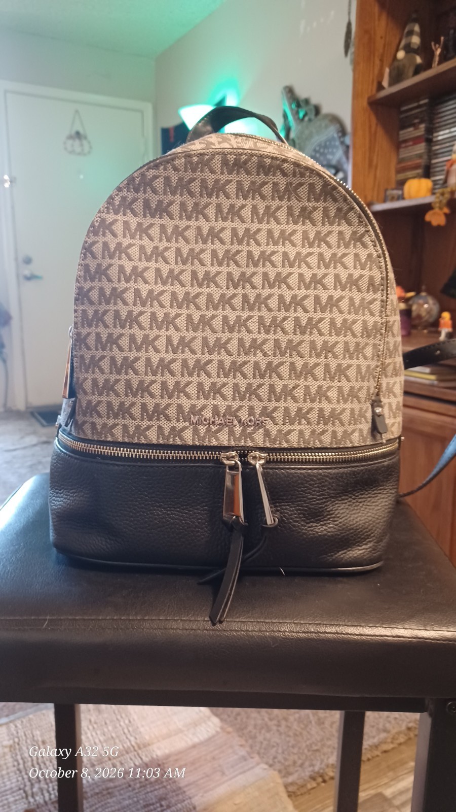 Michael Kors Leather Logo Black & Gray Backpack Purse Michael Kors Leather Logo Black & Gray Backpack Purse