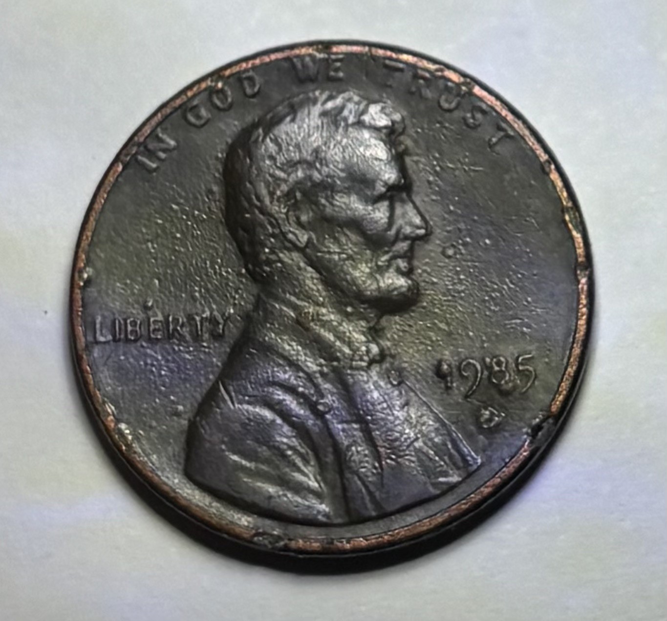 💥 1985-D Lincoln Cent - planchet black beauty with gas bubbles ERROR