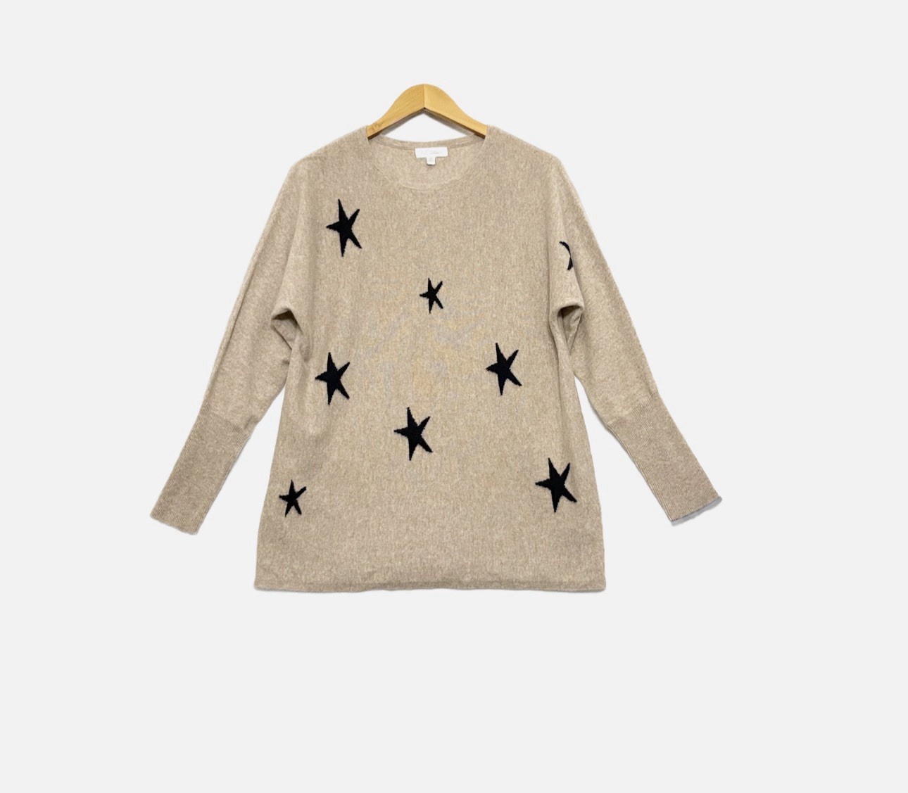 NM NEIMAN MARCUS 100% Cashmere Sweater XS Oatmeal Black Stars Oversized Luxe NM NEIMAN MARCUS 100% Cashmere Sweater XS Oatmeal Black Stars Oversized Luxe