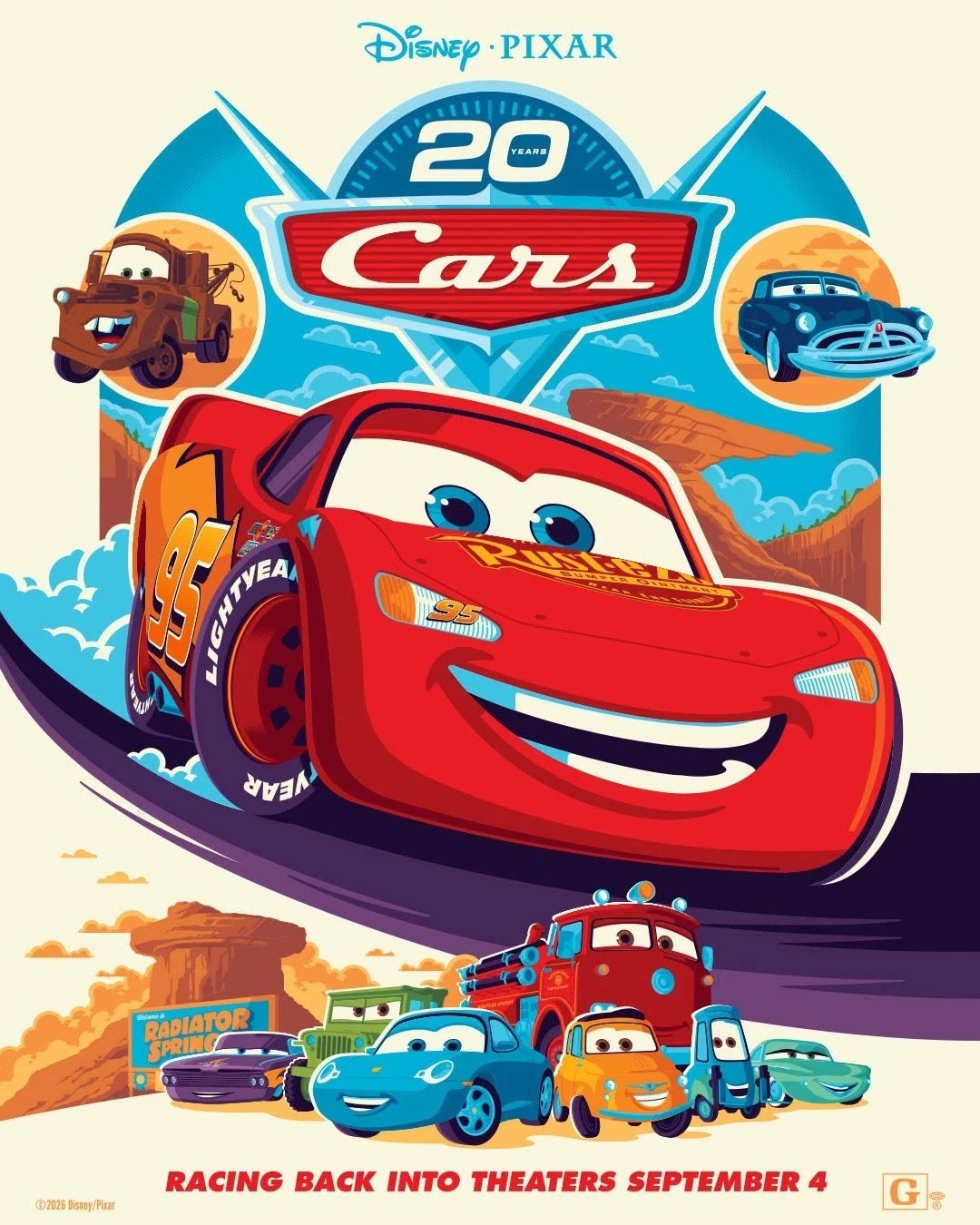 Cars 20th Anniversary Re-Release 2026 Pixar Movie Poster Cars 20th Anniversary Re-Release 2026 Pixar Movie Poster