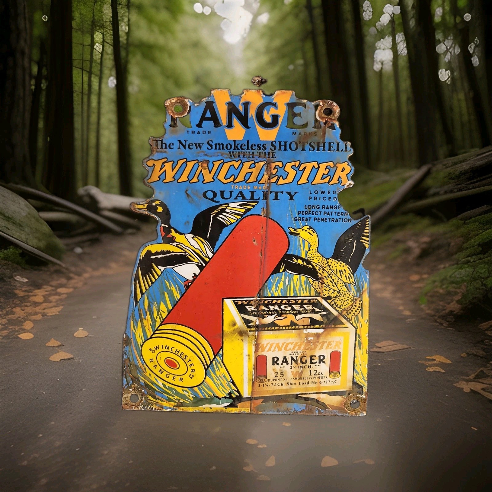 Vintage Winchester Porcelain Sign Ranger Smokeless Smith Wesson Colt Hunting USA