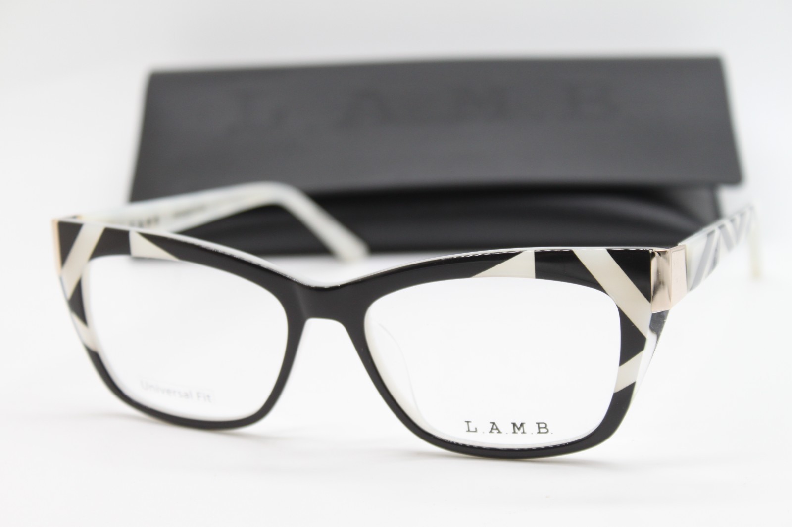 NEW L.A.M.B. LAUF113 BLK BLACK BONE GOLD AUTHENTIC EYEGLASSES W/CASE 56-17