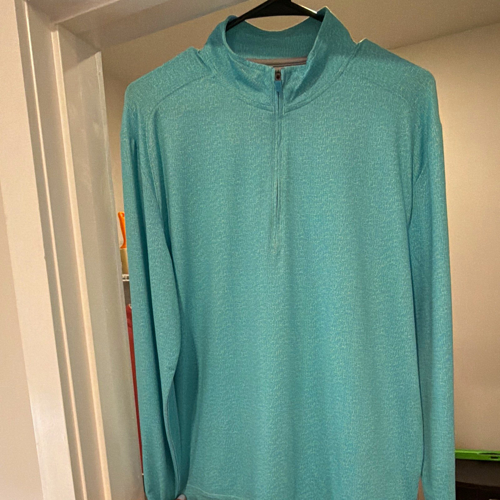 johnnie-O Men\'s M Blue Polyester/Spandex 1/4 Zip Mock Neck Pullover Polo johnnie-O Men\'s M Blue Polyester/Spandex 1/4 Zip Mock Neck Pullover Polo