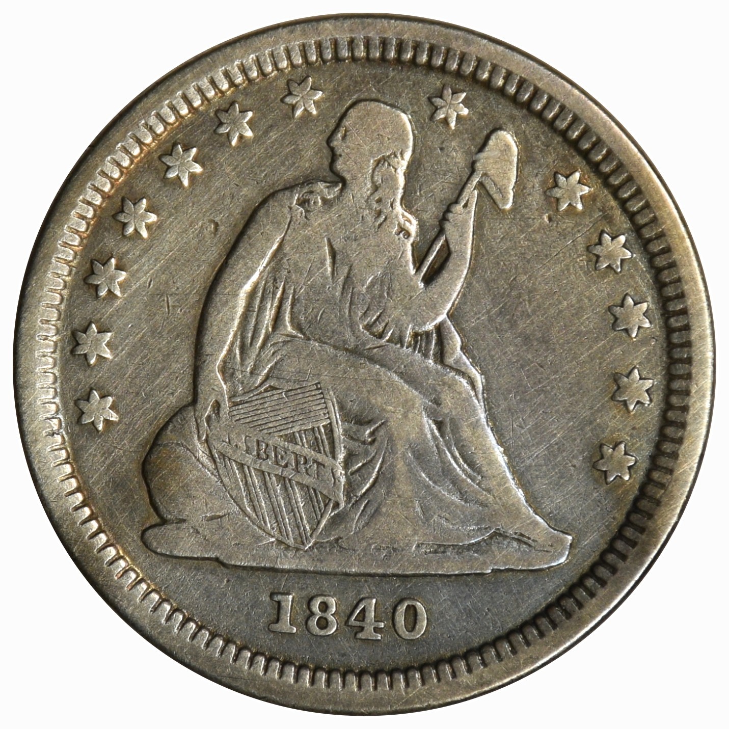 1840-O SEATED QUARTER ~ WITH DRAPERY ~ BOLD F/VF 1840-O SEATED QUARTER ~ WITH DRAPERY ~ BOLD F/VF