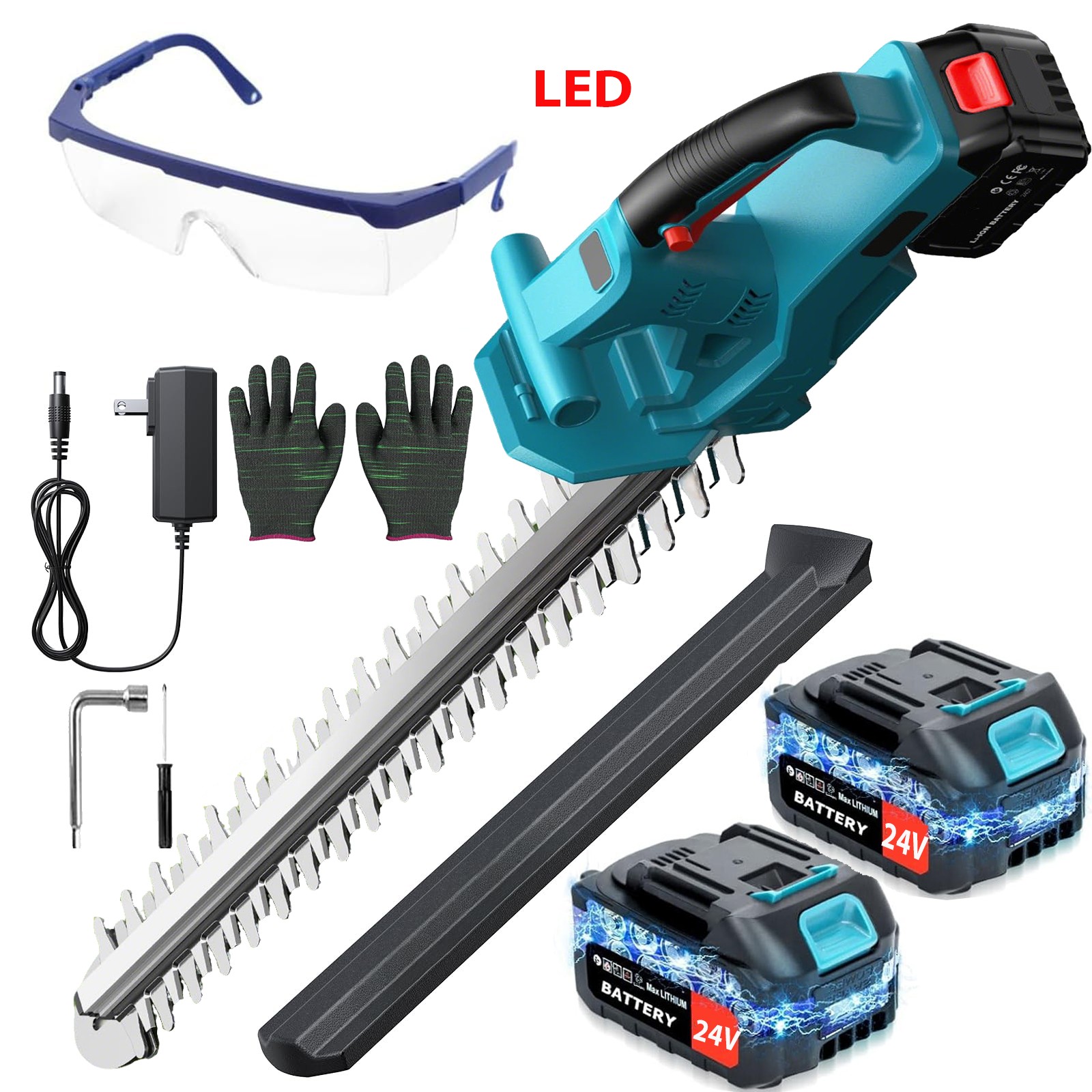 20″ Cordless Hedge Trimmer Electric Hedge Trimmer With 2* 24V Battery + Charger