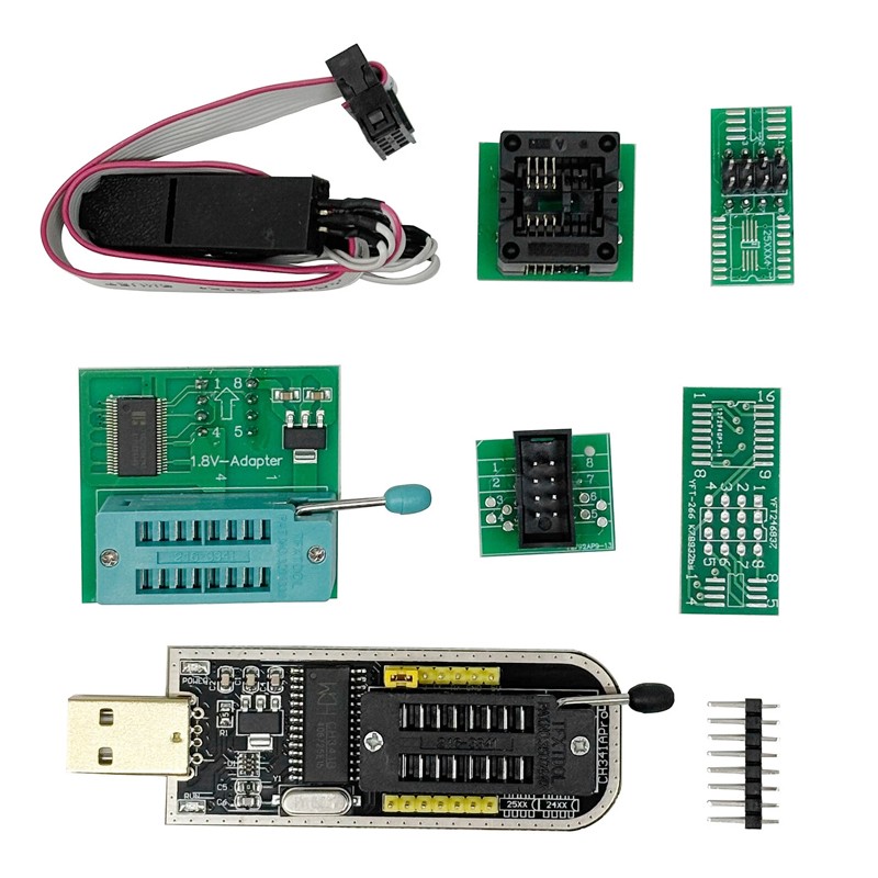 CH341A Flash Programmer Kit w/ SOP8 Test Clip +1.8V Adapter & SOIC8 Adapter