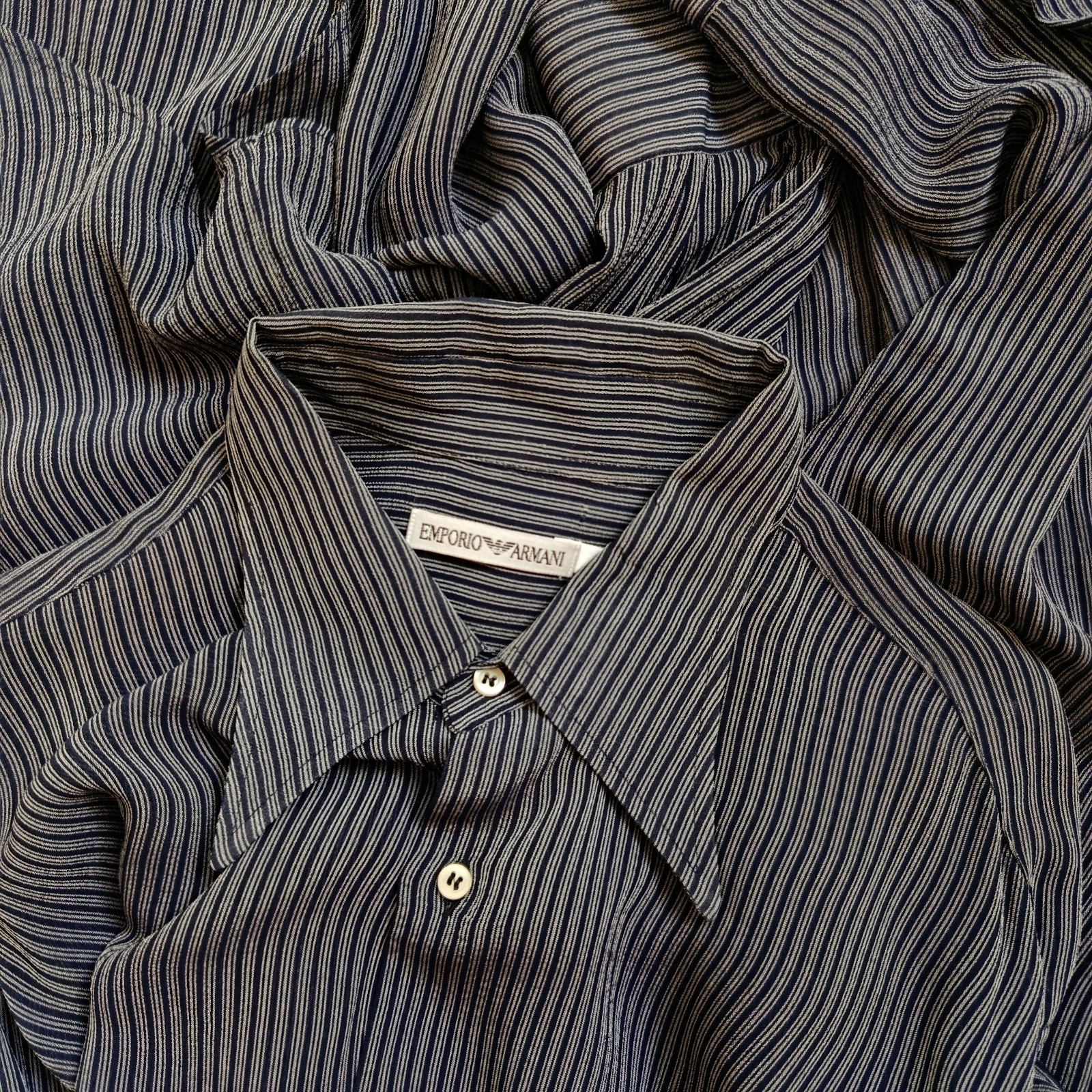 Emporio Armani Vintage 90s Blue Striped Loose Fluid Lightweight Rayon Shirt L