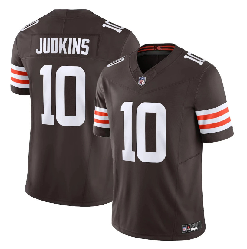 NWT Men\'s Browns #10 Quinshon Judkins Brown Limited Stitched Jersey S-3XL