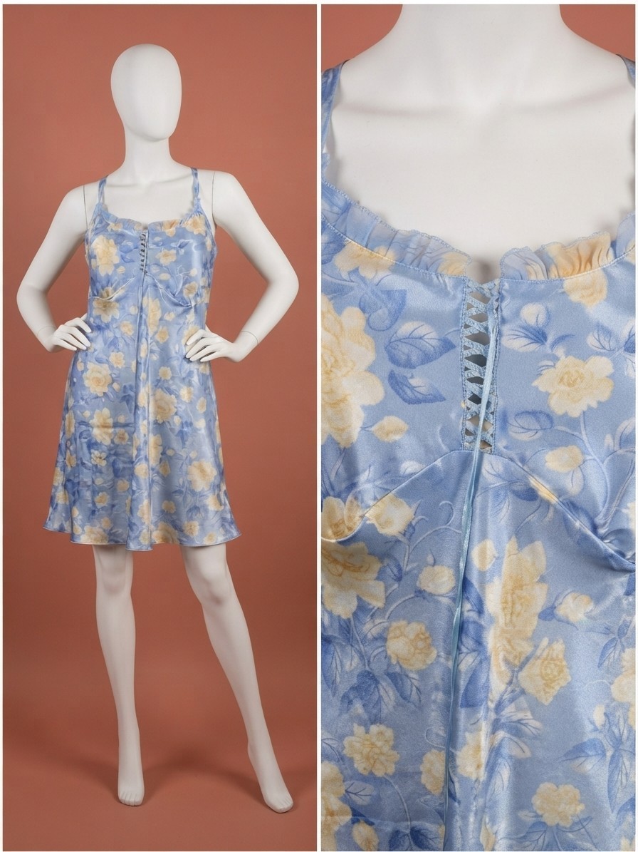 Vintage 1990s Femme Romantic Rose Print Slip Dress Size L