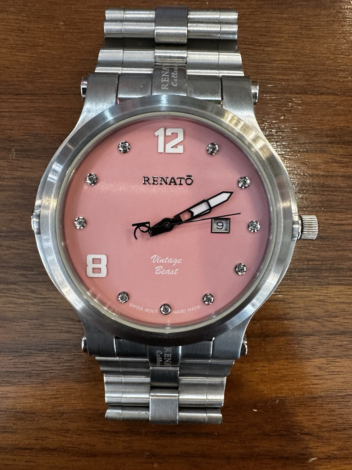 Renato Vintage 50 Pink Dial Limited Edition #8/75 50mm Stainless Mens Watch
