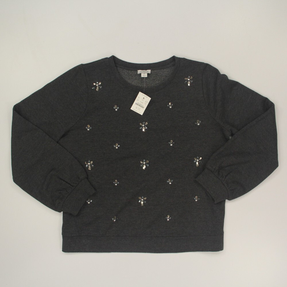 J Crew Women\'s Beaded Sweatshirt Size Small Gray  Rhinestones BL257 NWT
