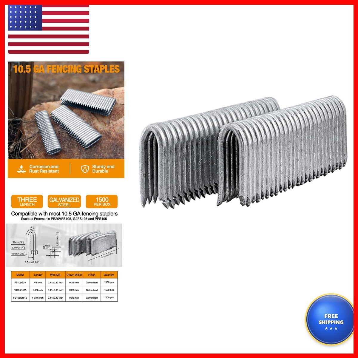 Freeman FS105G125 10.5-Gauge Fencing Staples 1-1/4