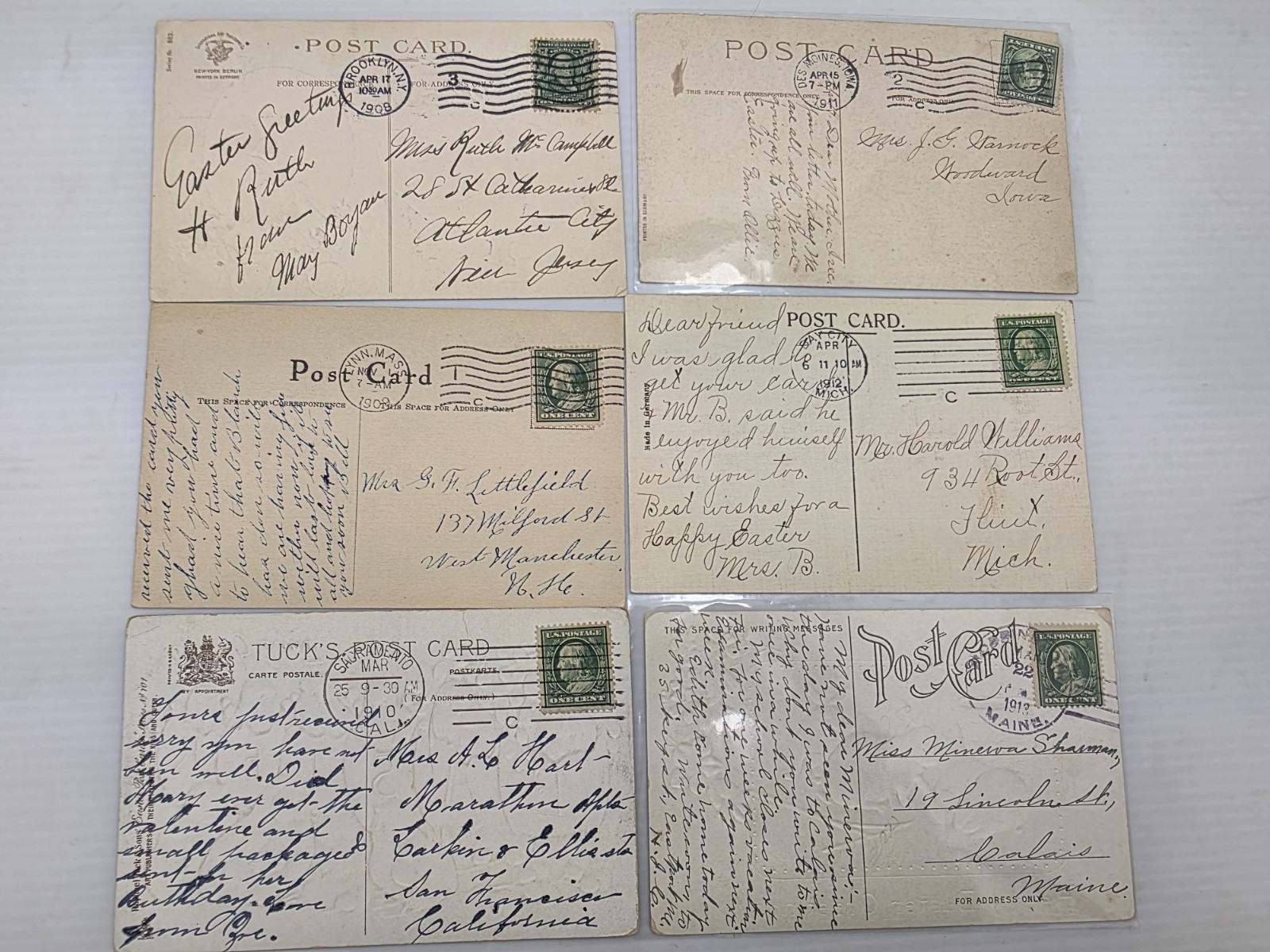 Rare 1908, 1909, 1910, 1911, 1912, 1913 Benjamin Franklin 1 Cent Stamp Lot 