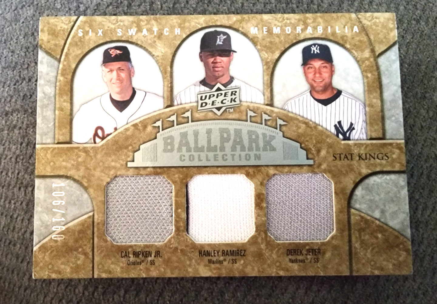 2009 UD Ballpark Collection Stat Kings Six Jersey Memorabilia Jeter Ripken /160 2009 UD Ballpark Collection Stat Kings Six Jersey Memorabilia Jeter Ripken /160