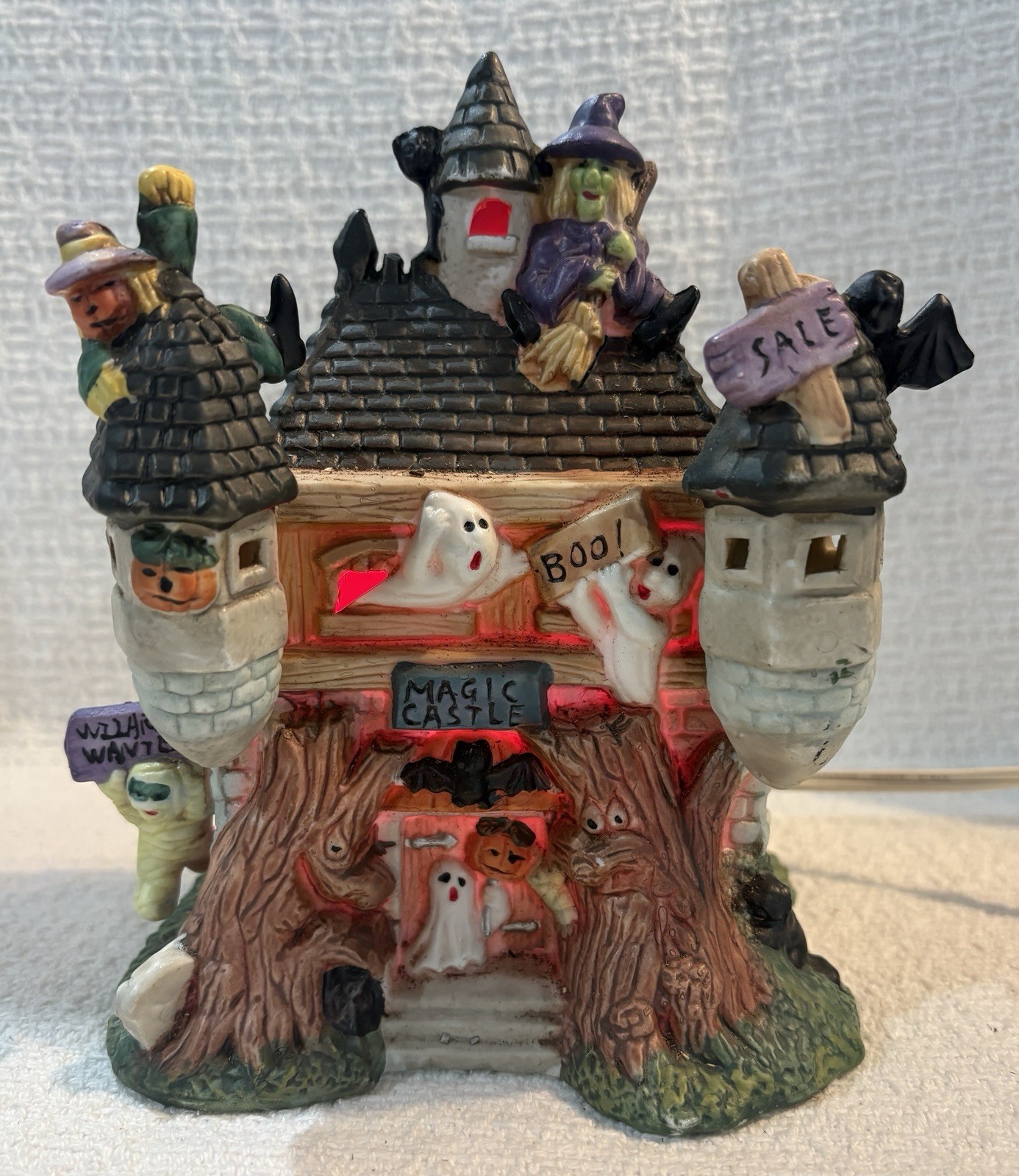 Vintage Illuminated Porcelain MAGIC CASTLE BOO Halloween Haunted House w/ Light