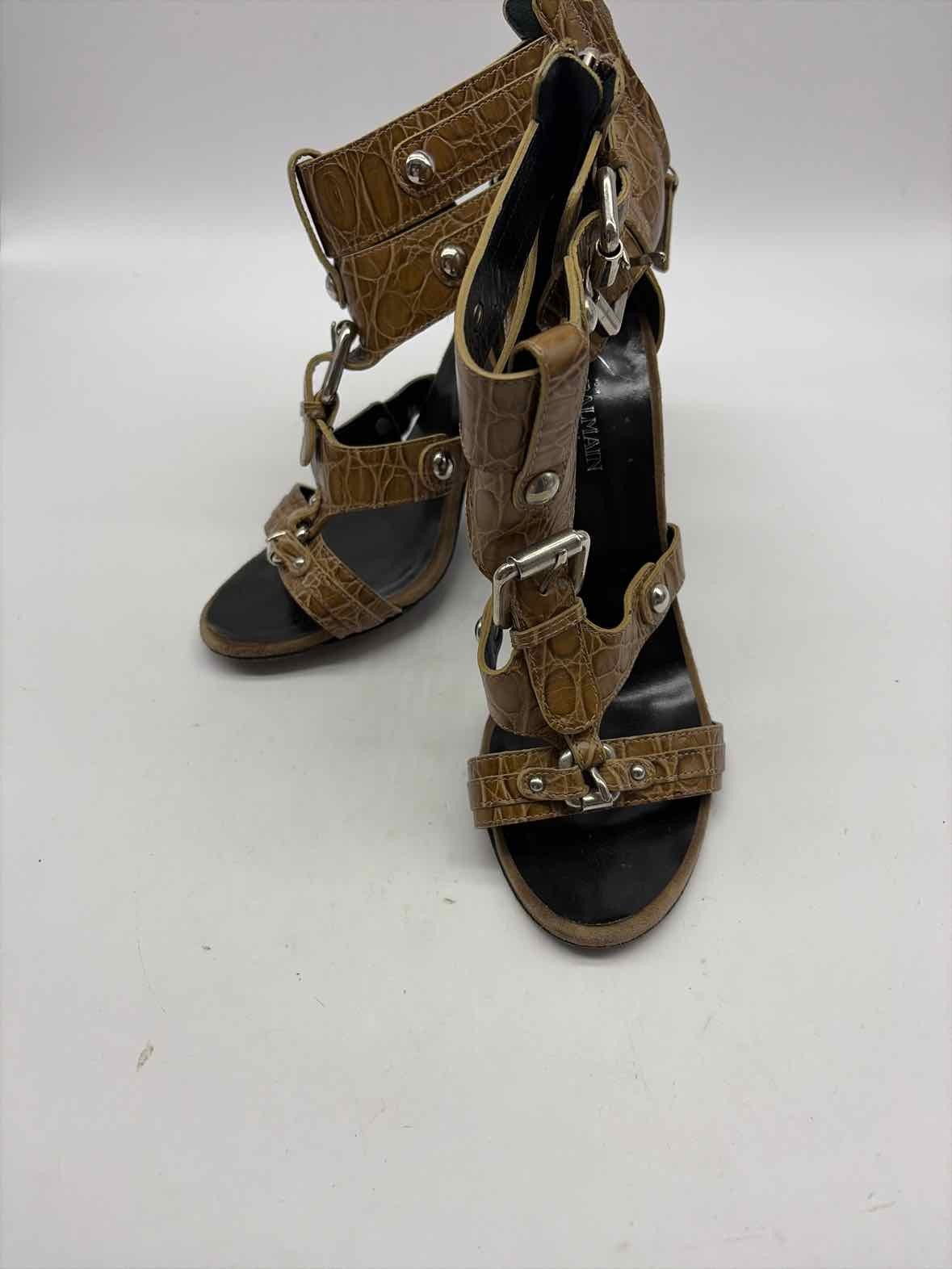 Pre-Owned Giuseppe Zanotti x Balmain Tan Size 8 Strappy Heels