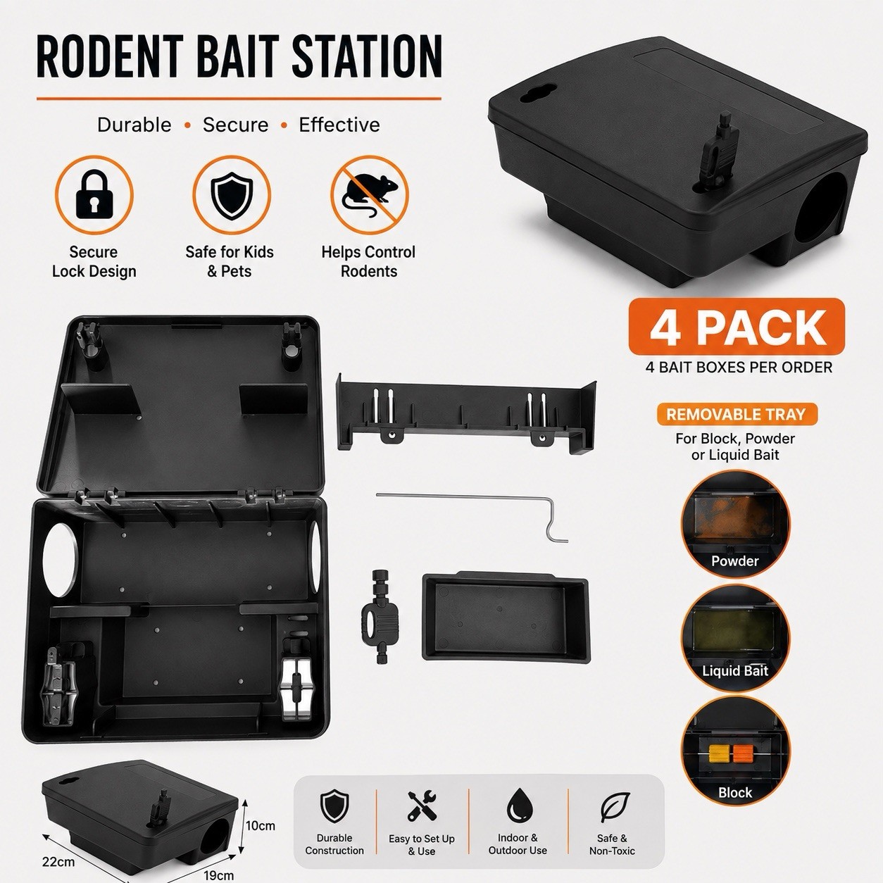 4 Pack Rat Mouse Bait Stations Large Rodent Station with Key  New